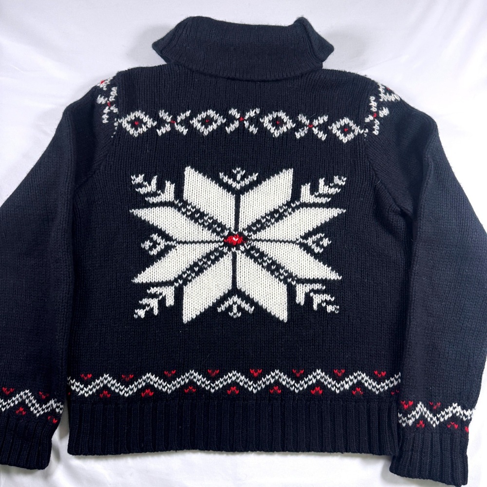 Ralph Lauren Sport Nordic Shawl Collar Sweater Women XL Black Wool Blend Vintage - Picture 4 of 7